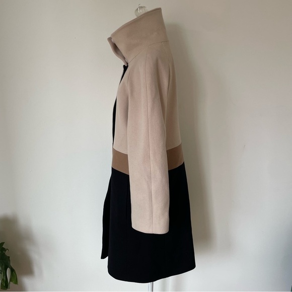 Loro Piana Fleurette Harper Stand Collar Knee Length Colorblock Wool Coat Size 6 - Picture 7 of 12